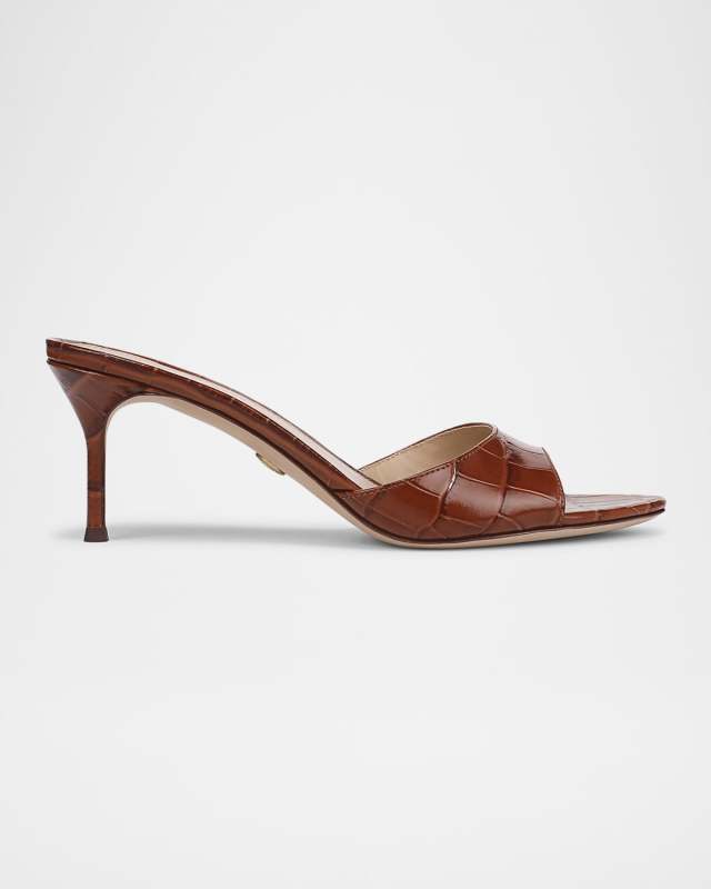 Tia Croc-Embossed Leather Stiletto Mule Sandals